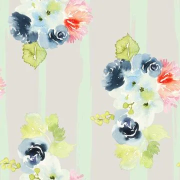 Seamless pattern with flowers watercolor Stock Illustration