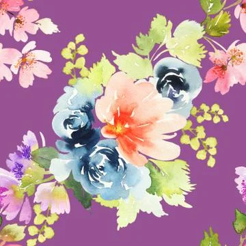 Seamless pattern with flowers watercolor Stock Illustration