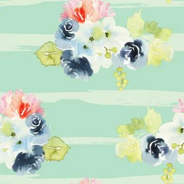 Seamless pattern with flowers watercolor Stock Illustration