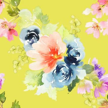 Seamless pattern with flowers watercolor Stock Illustration