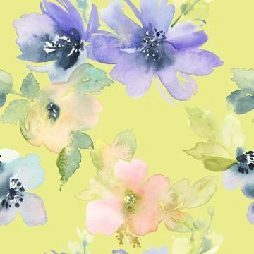Seamless pattern with flowers watercolor Stock Illustration