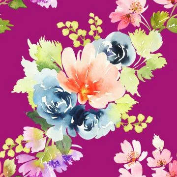 Seamless pattern with flowers watercolor Stock Illustration