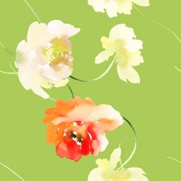 Seamless pattern with flowers watercolor Stock Illustration