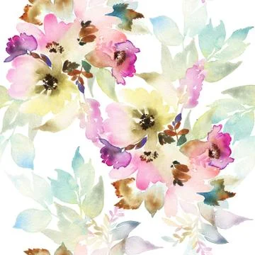 Seamless pattern with flowers watercolor Stock Illustration