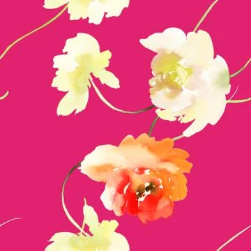 Seamless pattern with flowers watercolor Stock Illustration