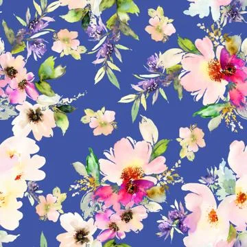Seamless pattern with flowers watercolor Stock Illustration