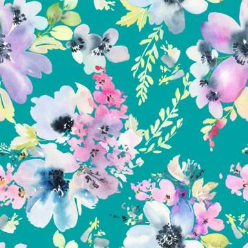 Seamless pattern with flowers watercolor Stock Illustration