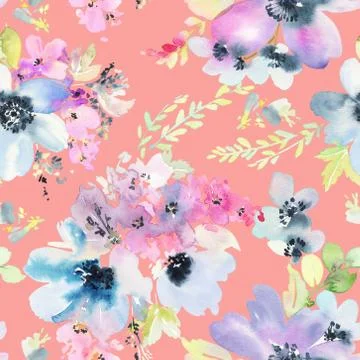 Seamless pattern with flowers watercolor Stock Illustration