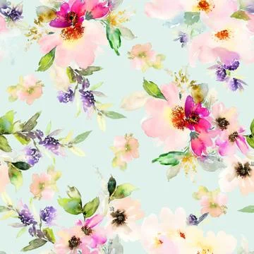 Seamless pattern with flowers watercolor Stock Illustration