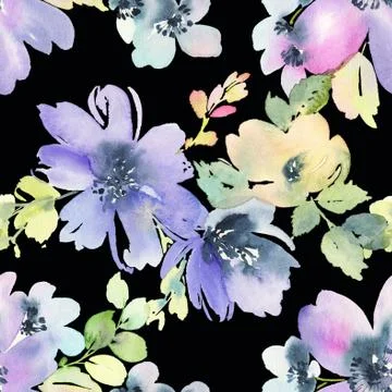 Seamless pattern with flowers watercolor Illustrazione stock