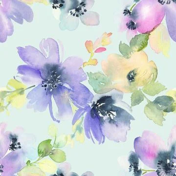 Seamless pattern with flowers watercolor Stock Illustration