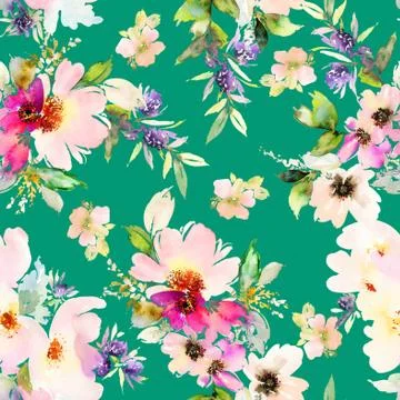 Seamless pattern with flowers watercolor Stock Illustration
