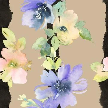 Seamless pattern with flowers watercolor Stock-Illustration