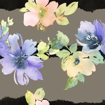 Seamless pattern with flowers watercolor Stock Illustration
