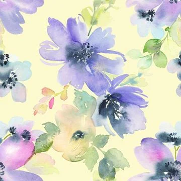 Seamless pattern with flowers watercolor Stock Illustration