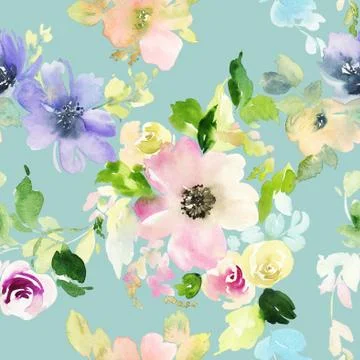 Seamless pattern with flowers watercolor Stock Illustration