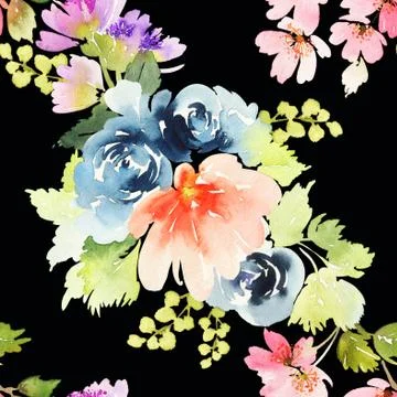Seamless pattern with flowers watercolor Stock Illustration
