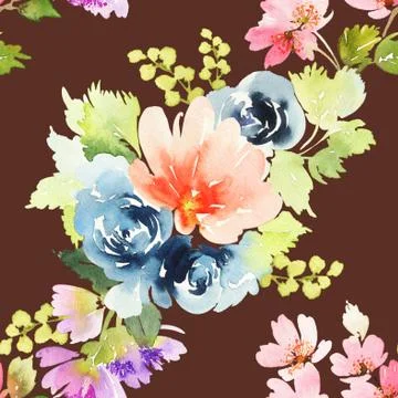 Seamless pattern with flowers watercolor Illustrazione stock