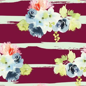 Seamless pattern with flowers watercolor Stock Illustration
