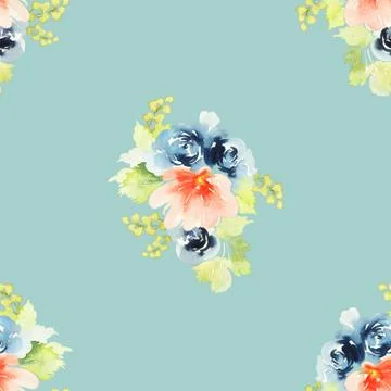 Seamless pattern with flowers watercolor Stock Illustration