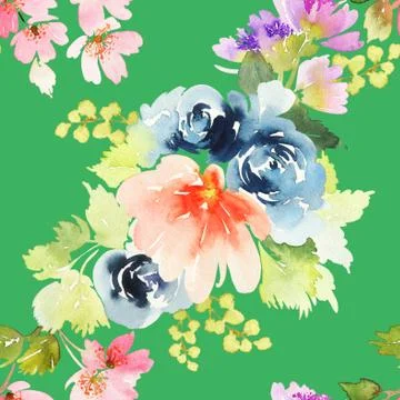 Seamless pattern with flowers watercolor Stock Illustration