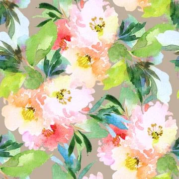 Seamless pattern with flowers watercolor Stock Illustration