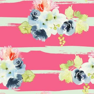 Seamless pattern with flowers watercolor Stock Illustration