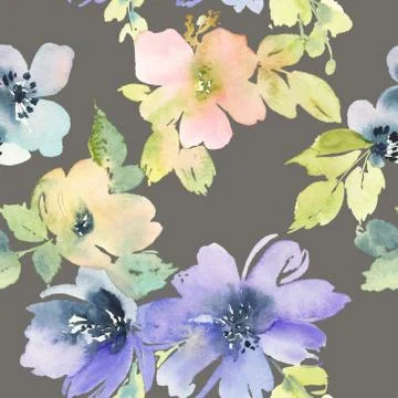 Seamless pattern with flowers watercolor Stock Illustration