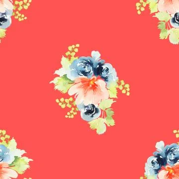 Seamless pattern with flowers watercolor Stock Illustration