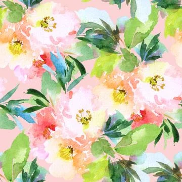 Seamless pattern with flowers watercolor Stock Illustration