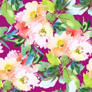 Seamless pattern with flowers watercolor Illustrazione stock