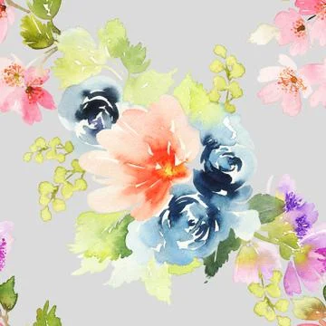 Seamless pattern with flowers watercolor Stock Illustration