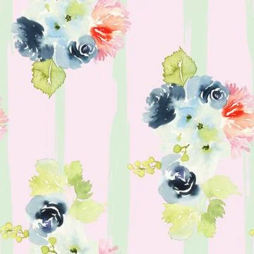 Seamless pattern with flowers watercolor Illustrazione stock