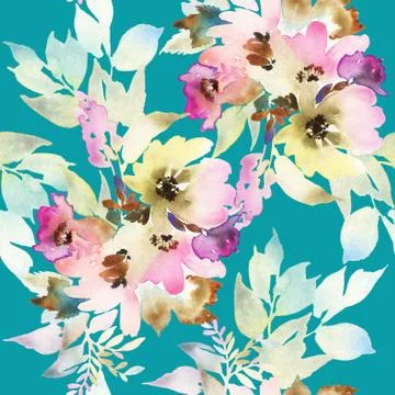 Seamless pattern with flowers watercolor Stock Illustration