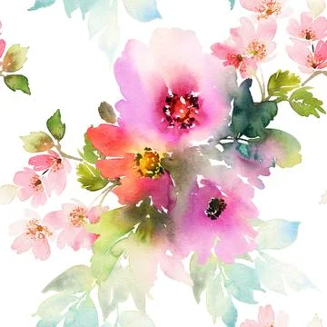Seamless pattern with flowers watercolor Stock Illustration