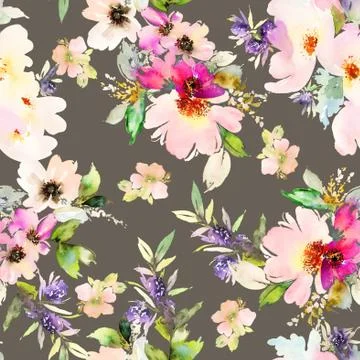 Seamless pattern with flowers watercolor Stock Illustration