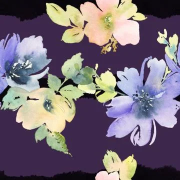 Seamless pattern with flowers watercolor Stock Illustration