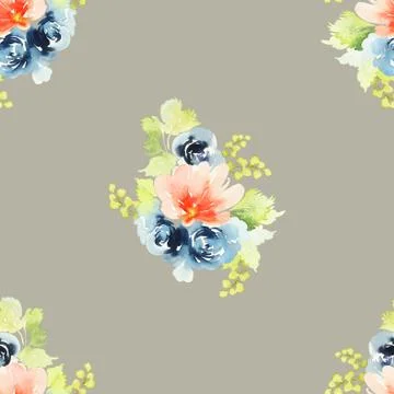 Seamless pattern with flowers watercolor Stock Illustration