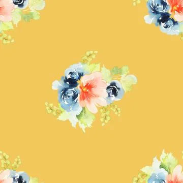 Seamless pattern with flowers watercolor Stock Illustration