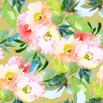 Seamless pattern with flowers watercolor Stock Illustration
