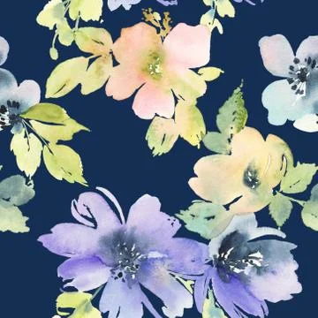 Seamless pattern with flowers watercolor Stock Illustration