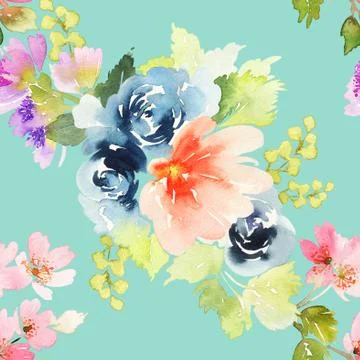 Seamless pattern with flowers watercolor Stock Illustration