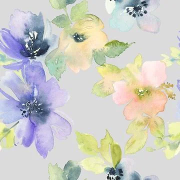 Seamless pattern with flowers watercolor Stock Illustration
