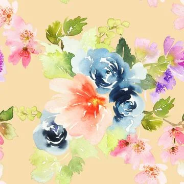 Seamless pattern with flowers watercolor Stock Illustration