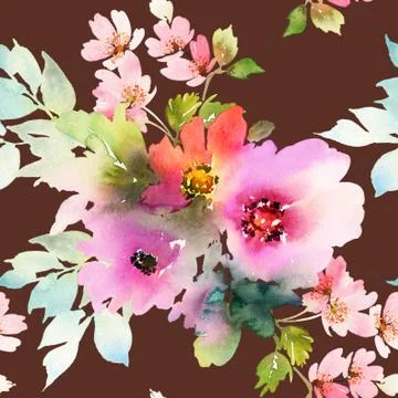 Seamless pattern with flowers watercolor Stock Illustration