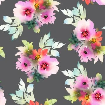 Seamless pattern with flowers watercolor Stock Illustration