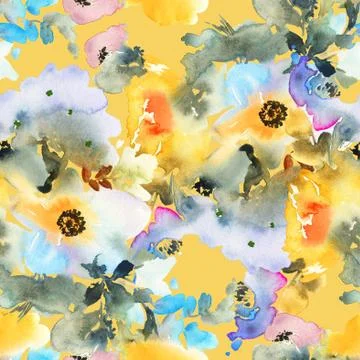 Seamless pattern with flowers watercolor Stock Illustration