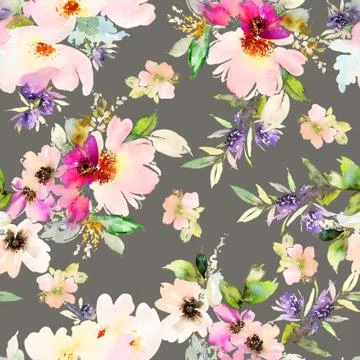 Seamless pattern with flowers watercolor Stock Illustration