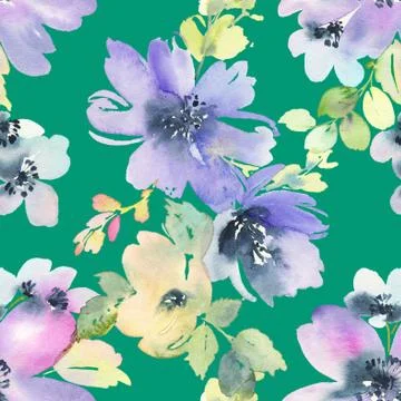 Seamless pattern with flowers watercolor Stock-Illustration