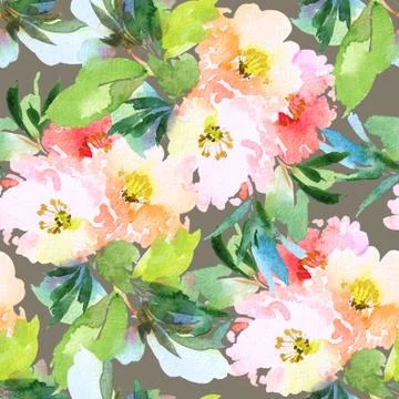 Seamless pattern with flowers watercolor Stock Illustration